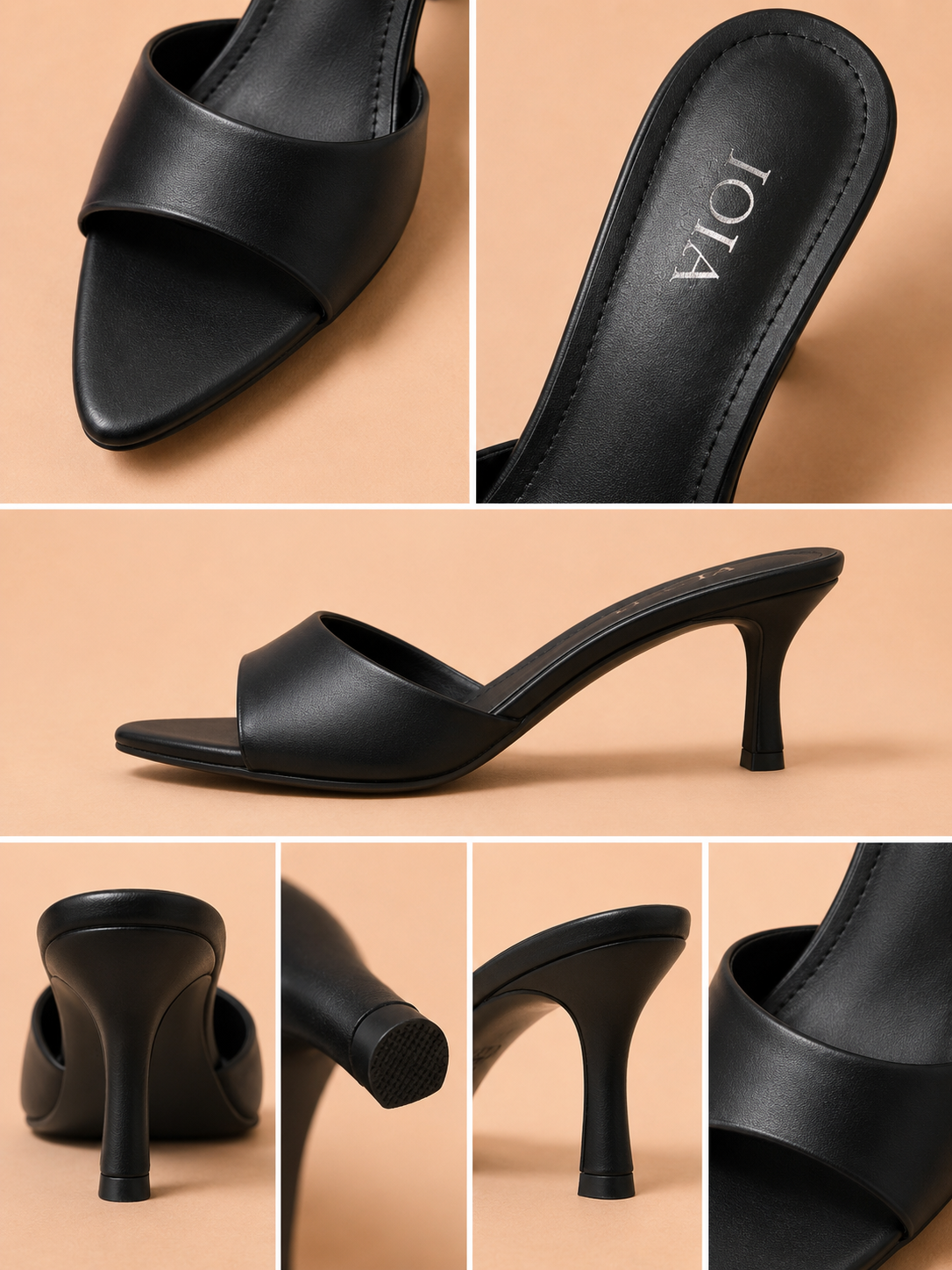 Mules à Talon JOIA – Marron Chocolat, Noir & Beige