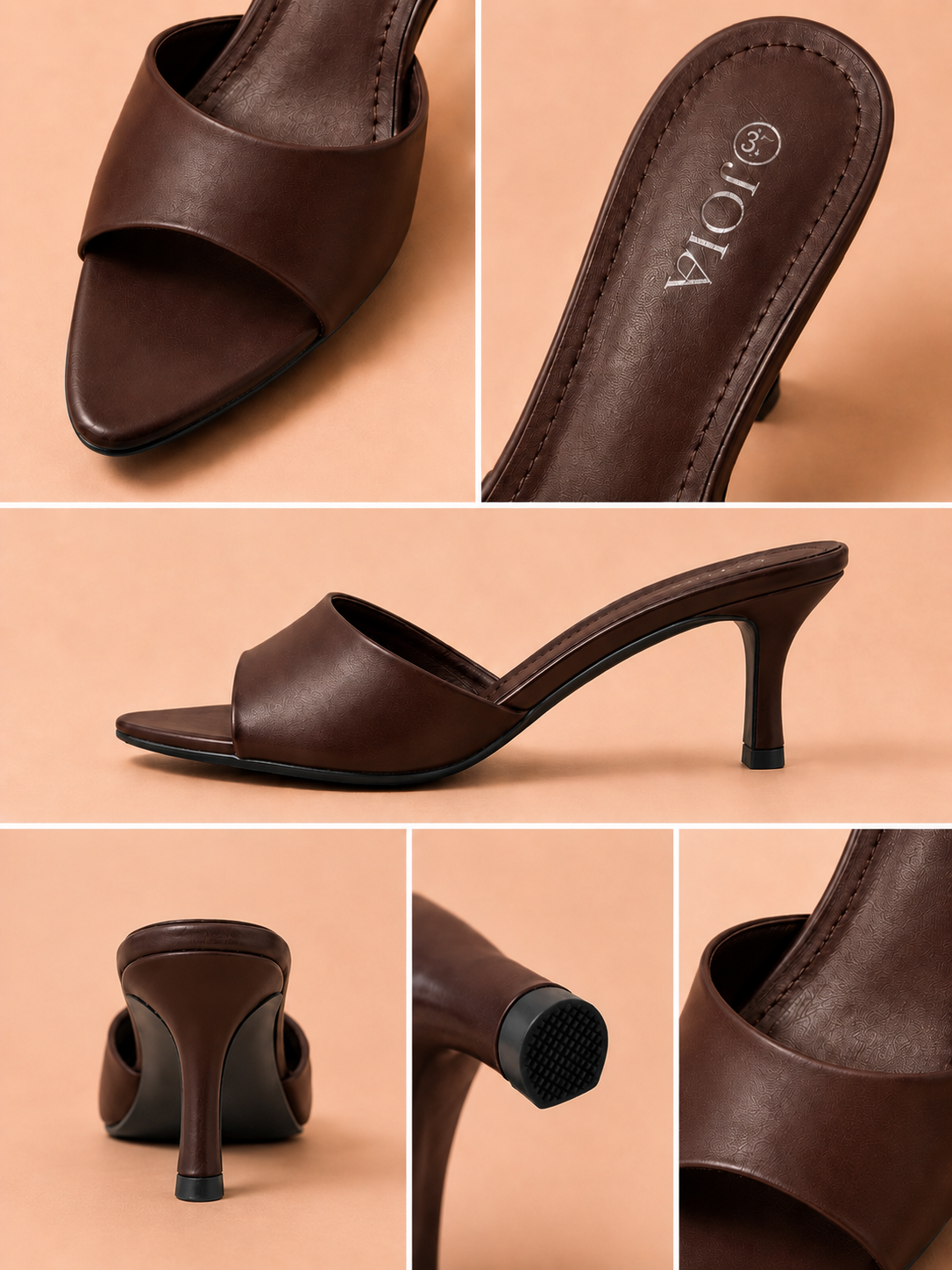Mules à Talon JOIA – Marron Chocolat, Noir & Beige