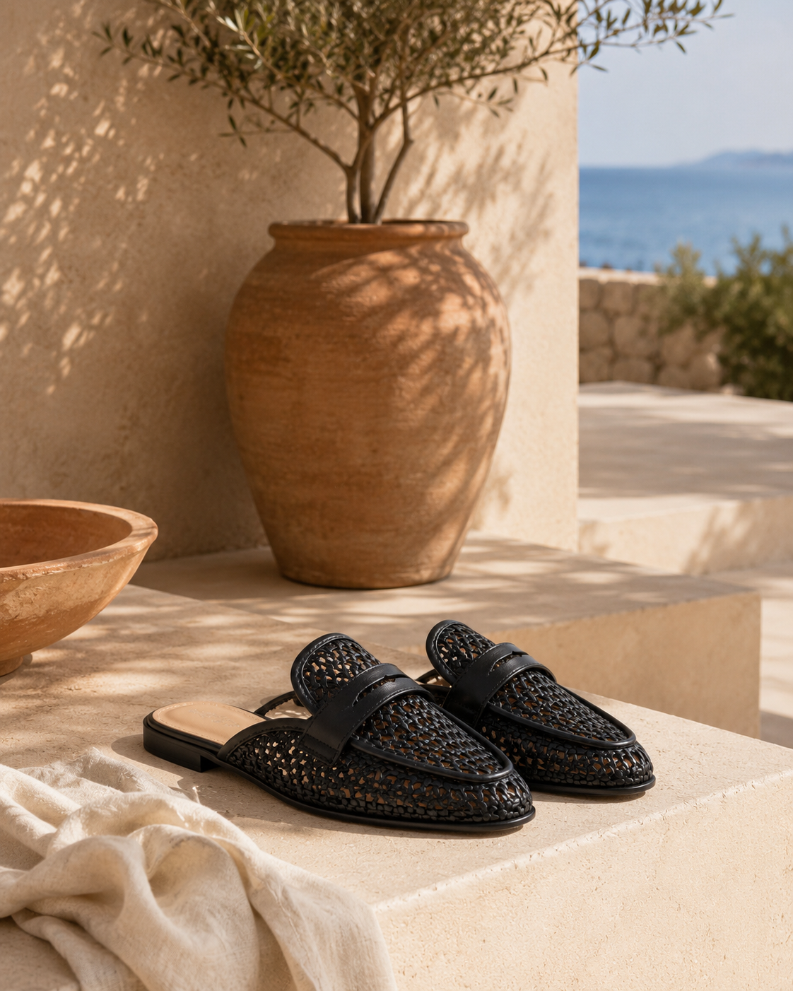 Mules Tressées Noir Élégance