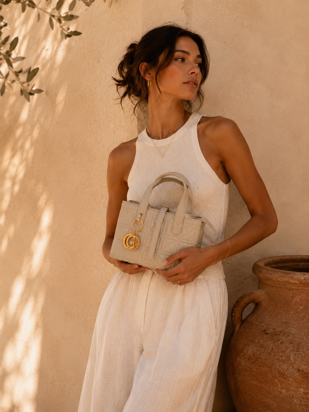 Sac Matelassé Élégance – Beige & Noir