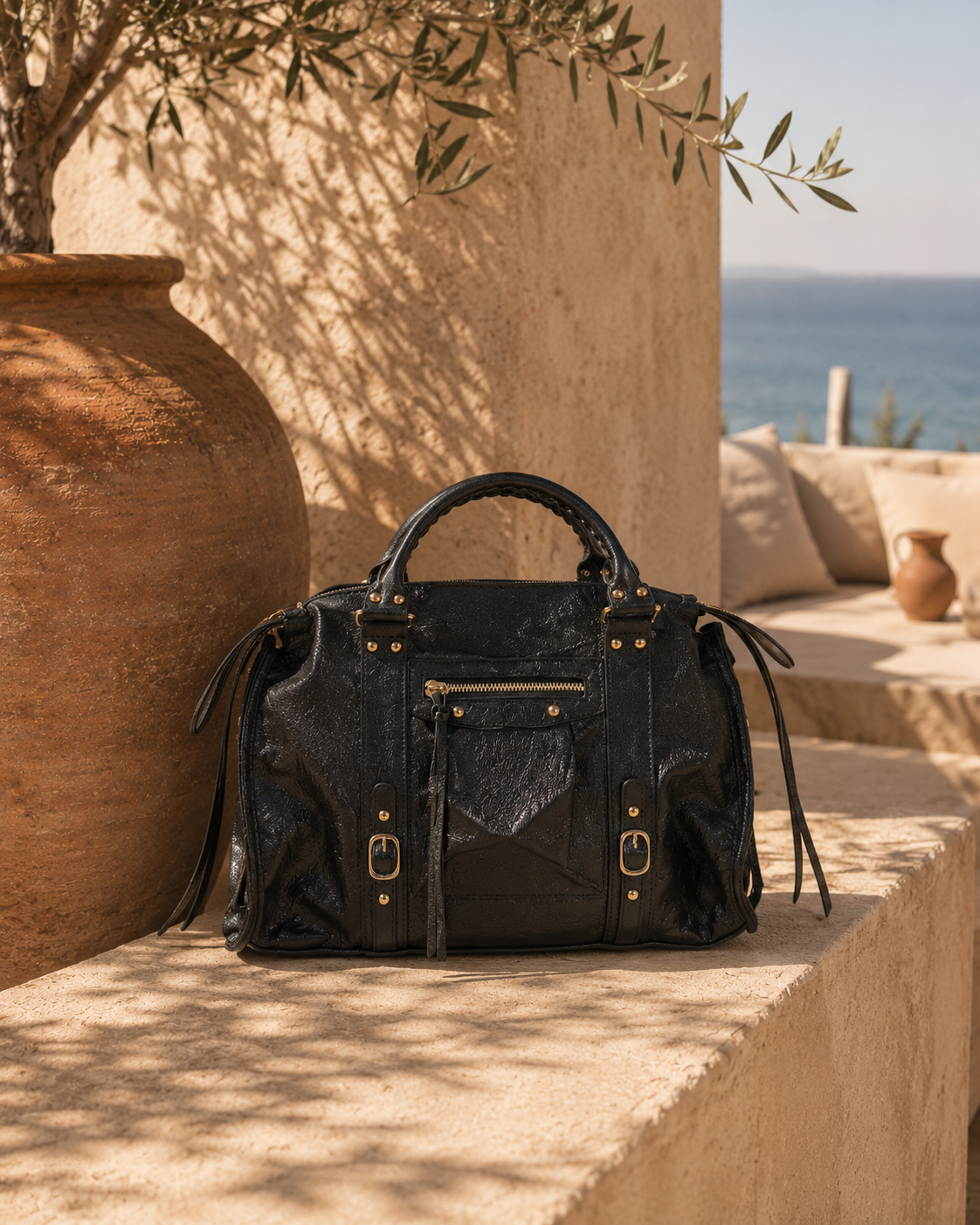 Sac Cabas Élégance Noir Verni