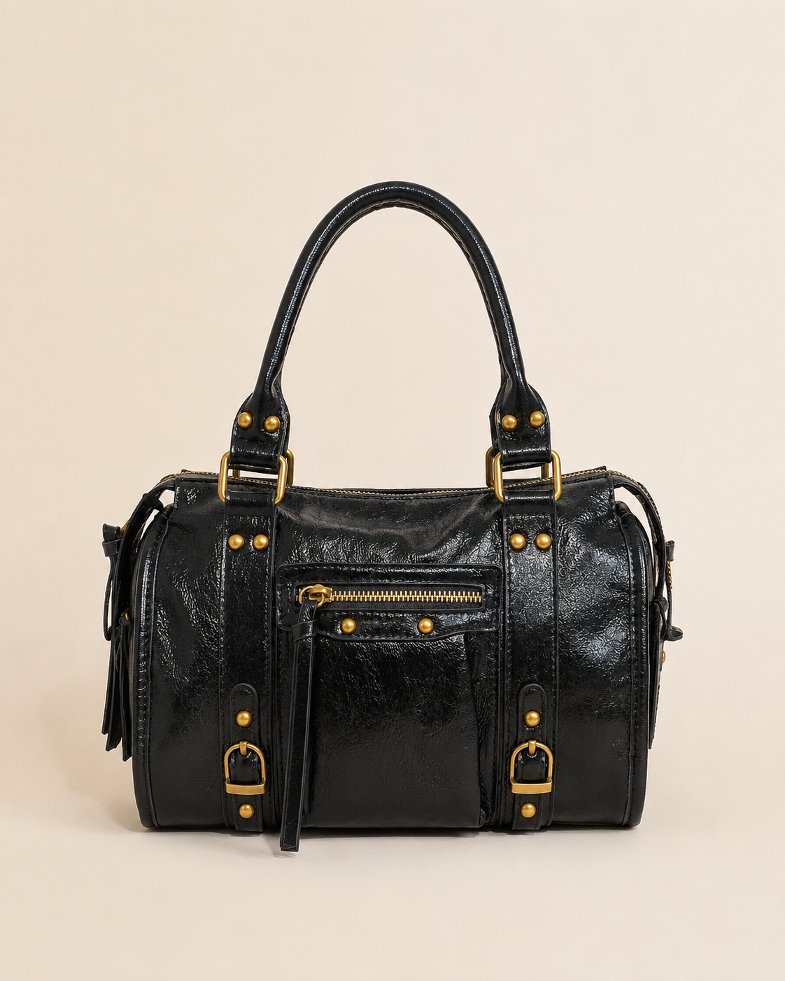 Sac à main noir effet cuir verni – Élégance urbaine