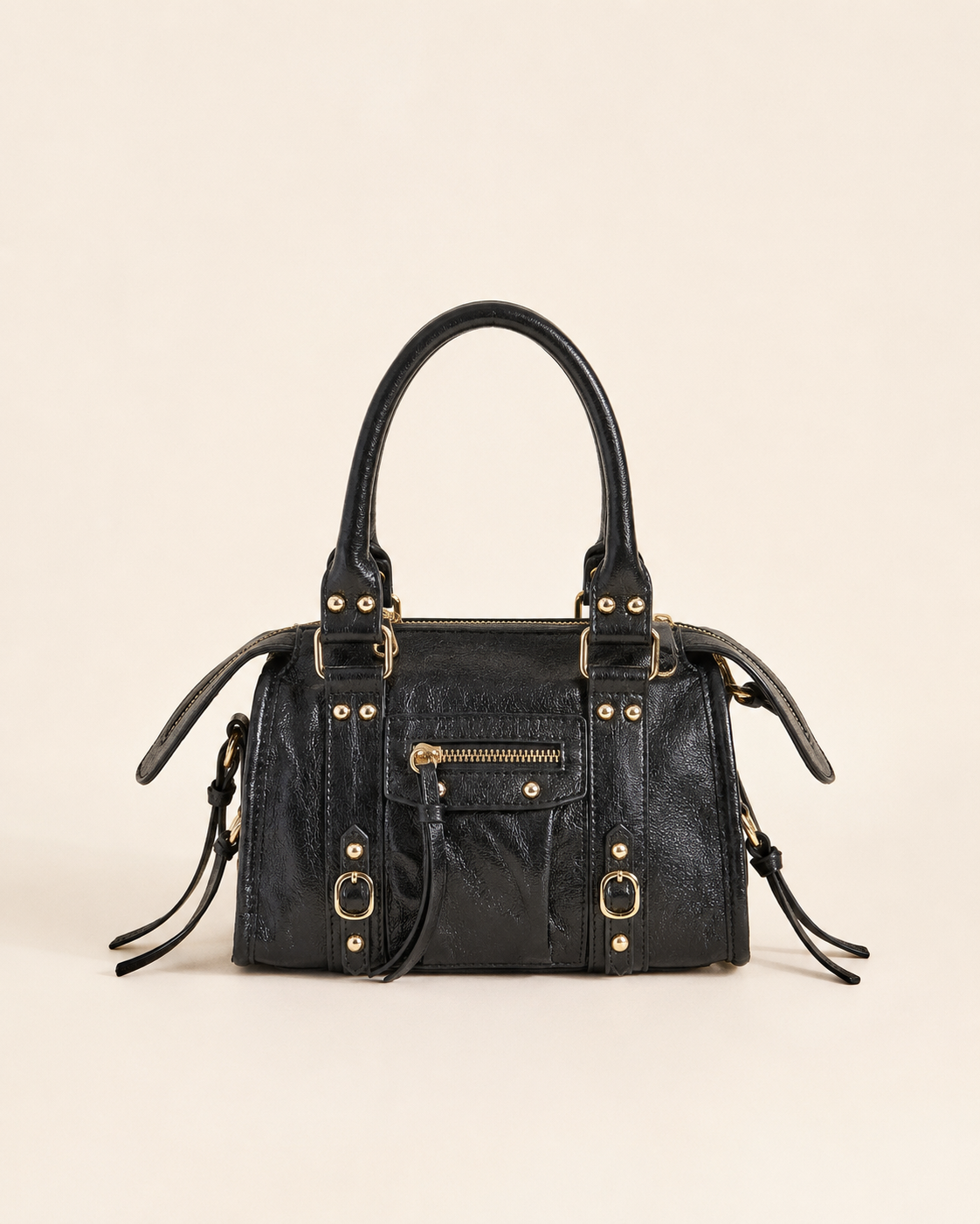 Sac à main noir verni – Élégance intemporelle