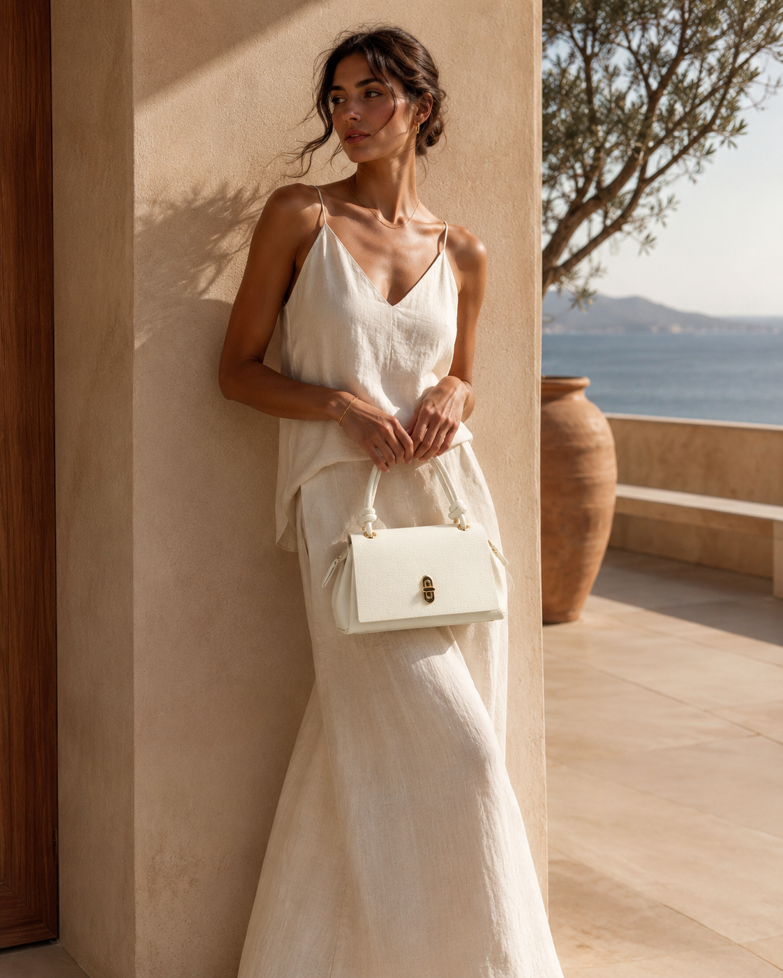 Sac à main élégant – Noir, Beige clair & Blanc