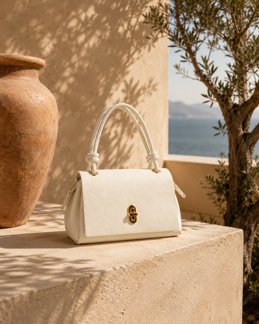 Sac à main élégant – Noir, Beige clair & Blanc