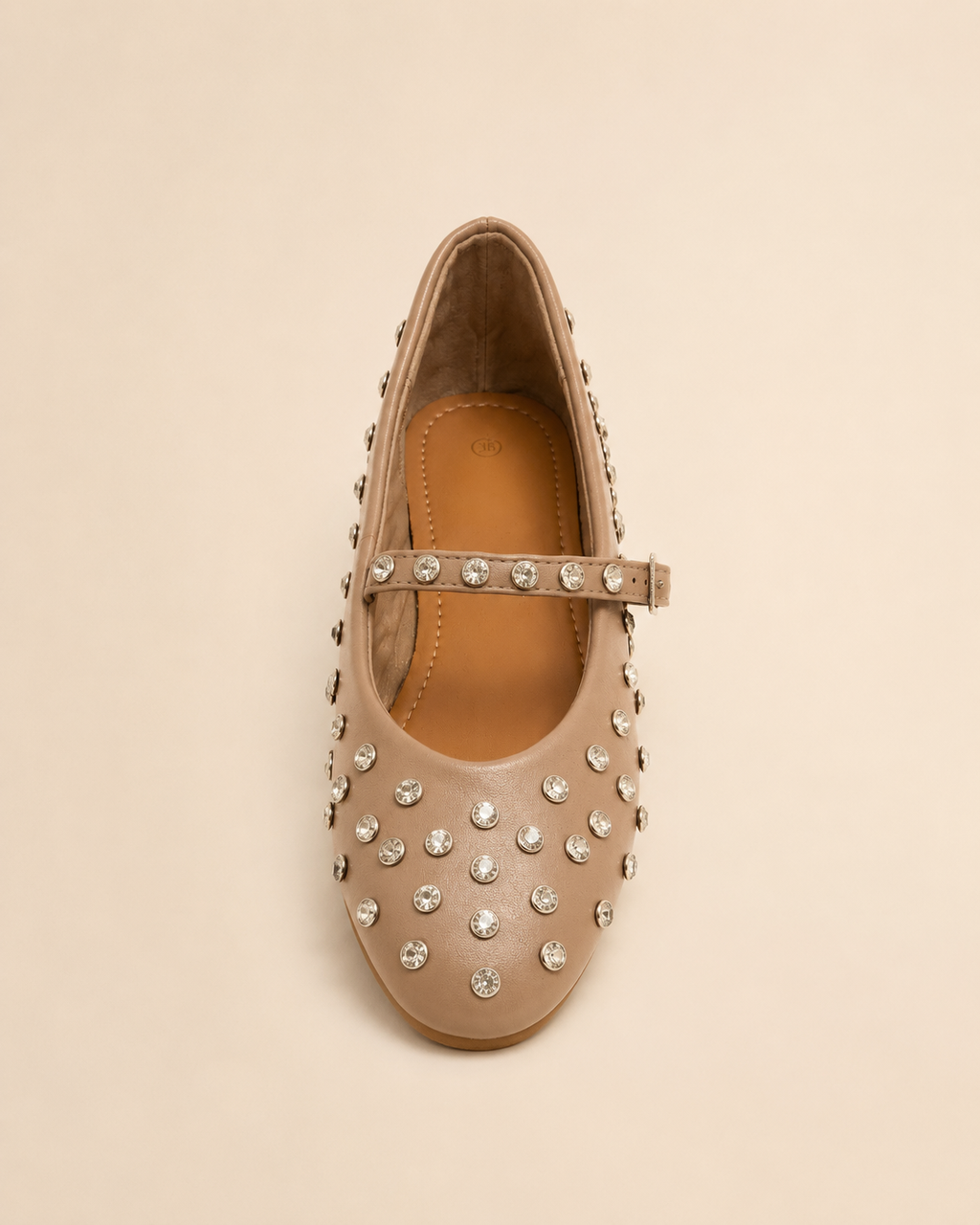 Ballerines Mary Jane à strass – Taupe