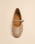 Ballerines Mary Jane à strass – Taupe