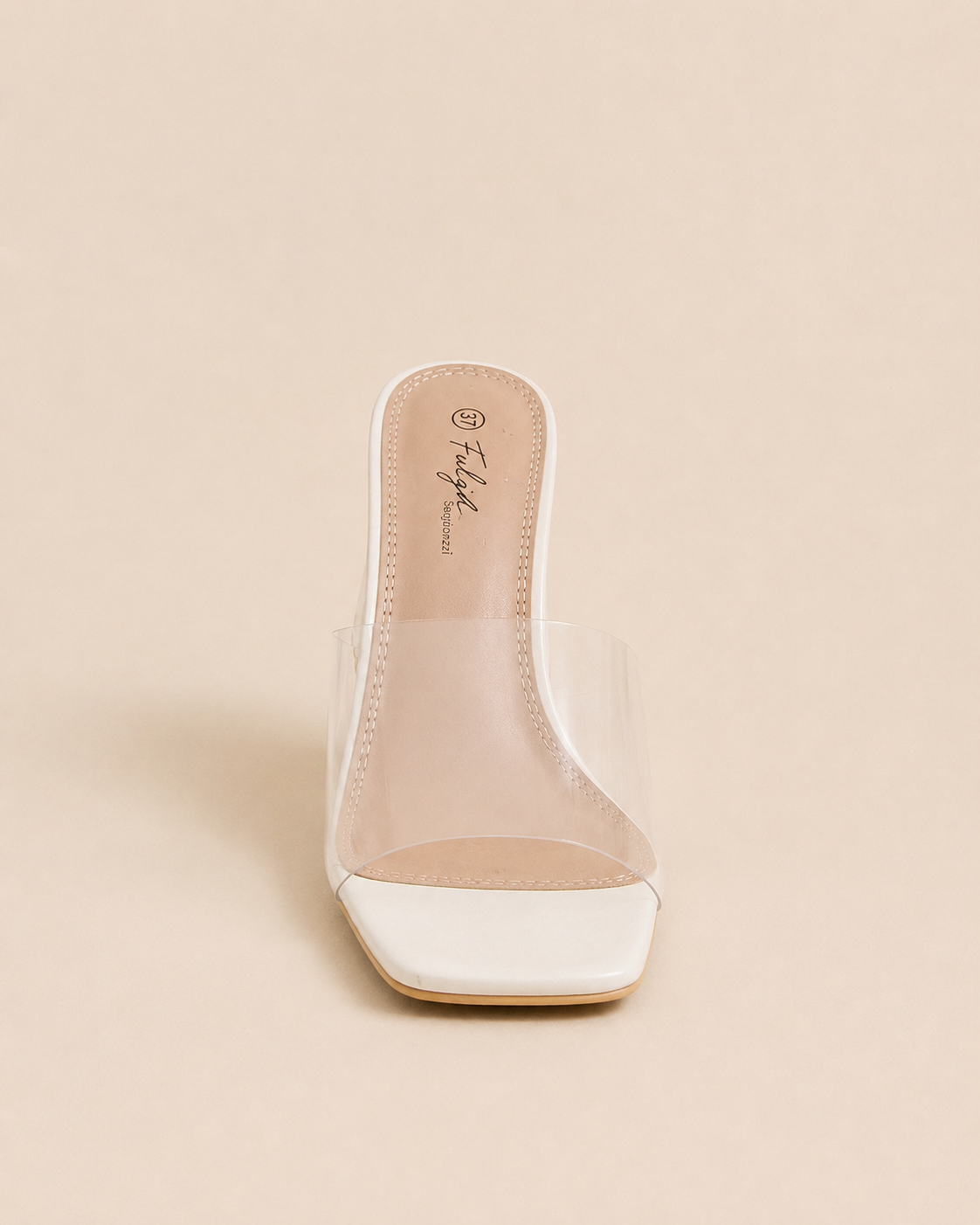 Sandales à talons transparentes – Noir, Beige & beige doré