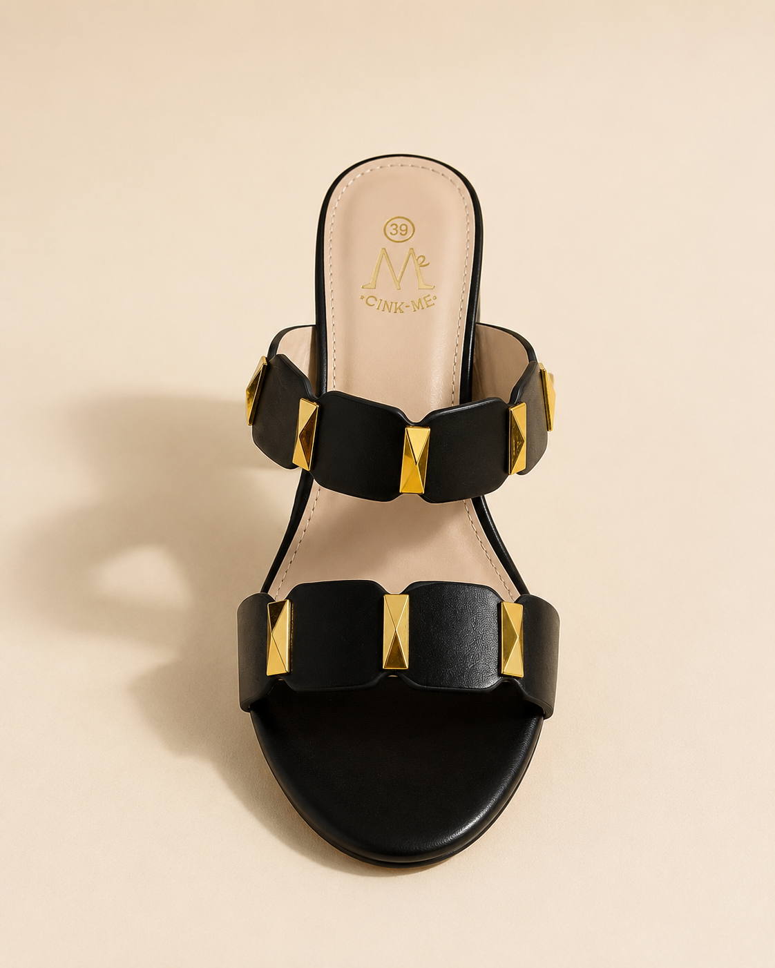 Sandales à talons – Noir, Beige & Doré