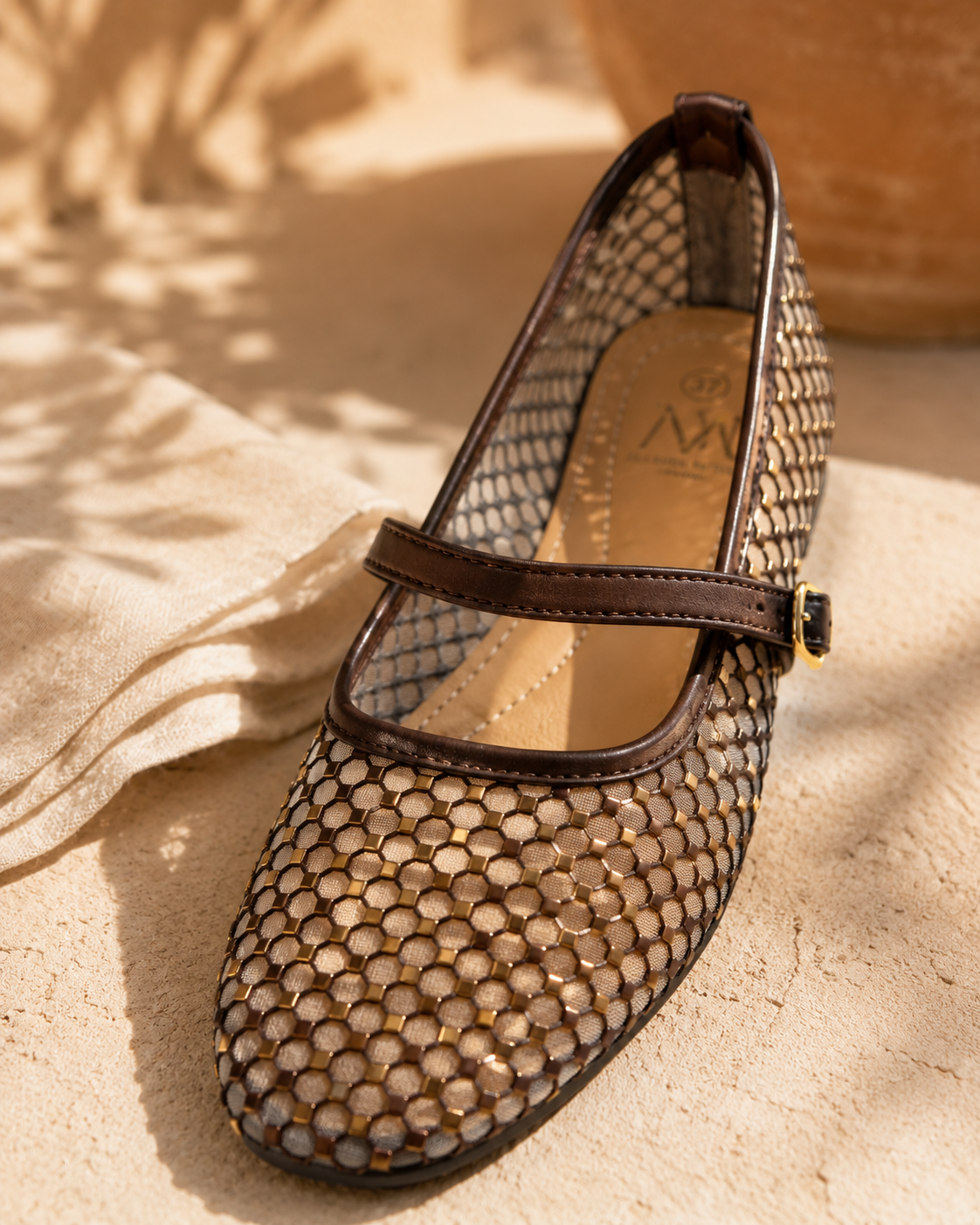 Ballerines Maille Élégance – Marron & Doré
