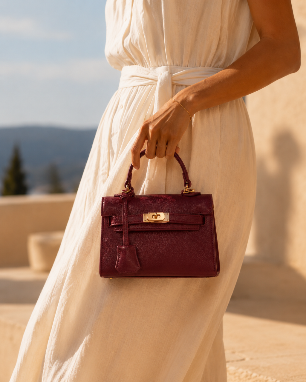 Mini-sac structuré – Bleu marine, Marron chocolat, beige , Noir & Rouge bordeaux