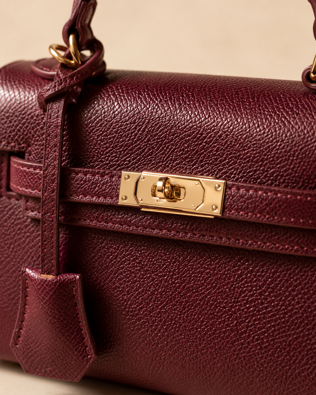 Mini-sac structuré – Bleu marine, Marron chocolat, beige , Noir & Rouge bordeaux