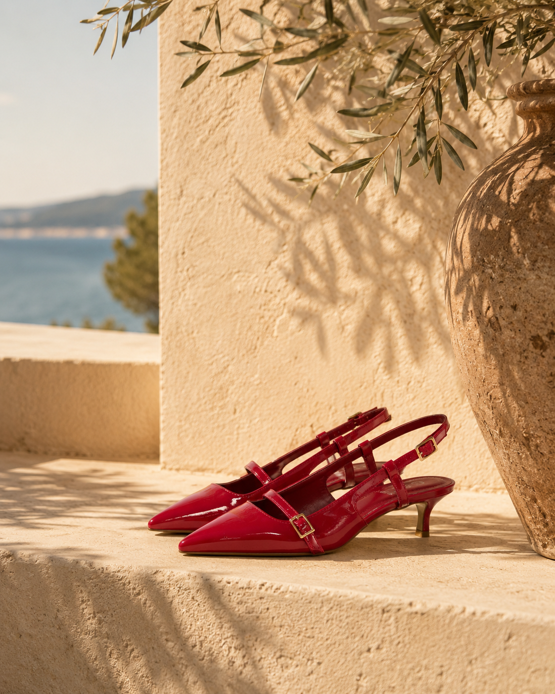 Escarpins Slingback Vernis Rouge