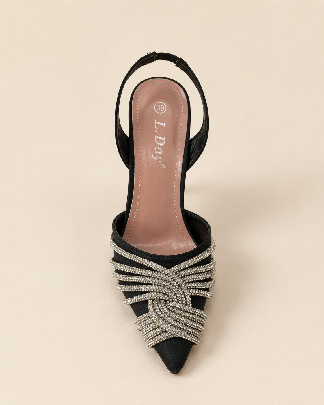 Escarpin Slingback Satiné à Strass
