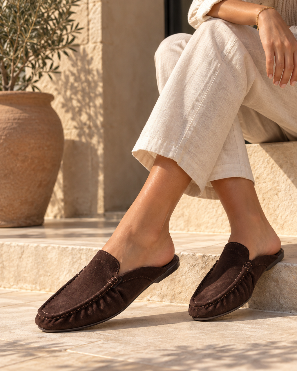 Mules en suédine – Noir & Marron Chocolat