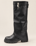 Bottes hautes noires à semelle crantée